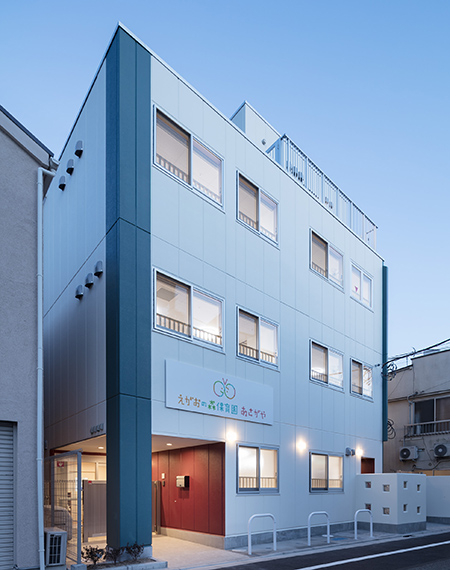 View of the northwest side of the building at night