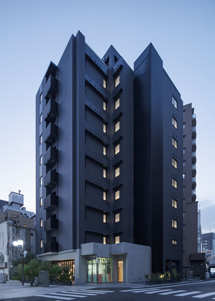 External view of the hotel at night